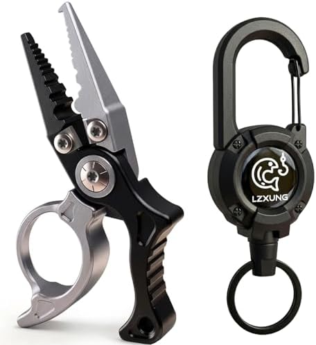 Mini Fishing Pliers with Zinger Retractor, Split Ring Pliers for Saltwater & Freshwater, Tungsten Carbide Braid Cutters & Hook Remover, Compact Multitool for Freshwater Fly Fishing,Bass Fishing by LZXUNG