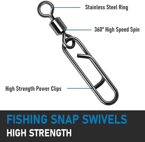 Dr.Fish Fishing Clips with Swivels, Speed Power Clips with Barrel Swivels Quick Change Lure Snap Swivels Fishing Tackle Leader Line Connector for Freshwater & Saltwater - Image 2