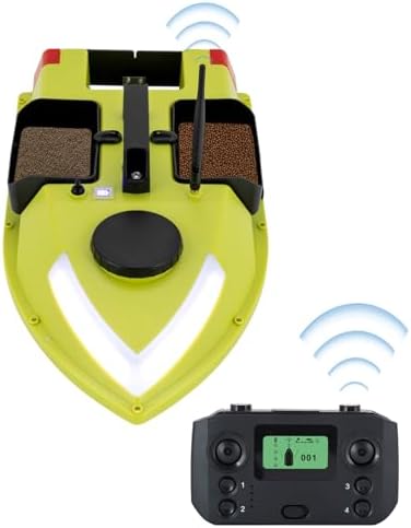 RC Bait Boat, 600m/1968ft Long-Distance Control Surf Fishing Bait Boat 4.4LBS Loading Capacity with Dual 5200mAh Battery and LCD for Lake/Ocean Angling, Auto Navigation (Green with light strip) by Unknown
