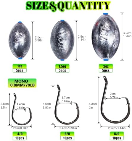 Pre-Rigged Carolina Rig Saltwater, Egg Sinker Grouper Rigs with 10 Circle Hooks, Stainless Steel Leader Fishing Wire, for Snapper Flounder Sea Bass Surf Fishing Bottom Rig - Image 2