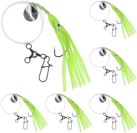 6-Pack Fluke Rigs, 3-Way Swivel Spinner Rig 3/0 for Summer Flounder by Xubbwov