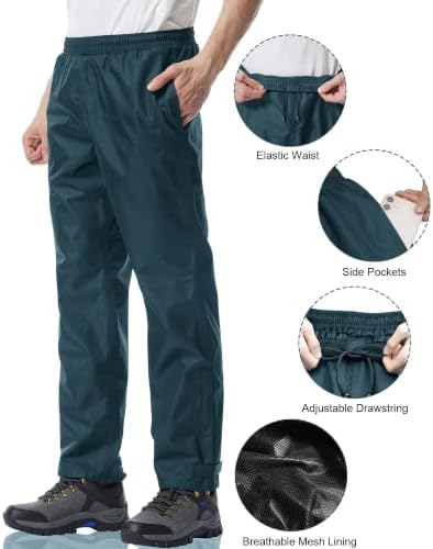 iCreek Men's Rain Pants Waterproof Breathable Lightweight Rain Over Pants - Image 3