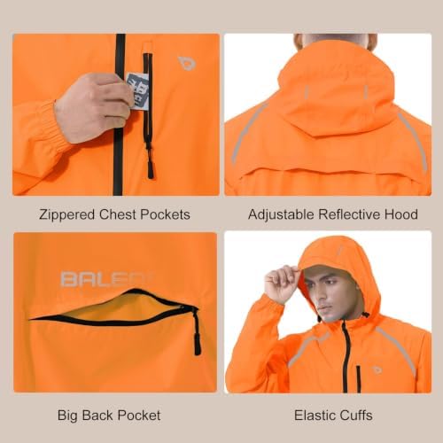 baleaf Men's Rain Jacket Waterproof Hood Lightweight Reflective Packable - Image 4