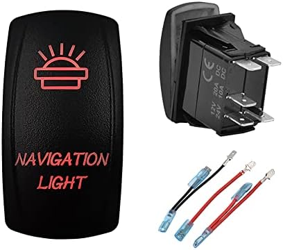 12V 24V Dual RED Led Navigation Light Rocker Switch with Jumper Wires 5 PIN ON-Off Waterproof Toggle Switch for Boat Marine Yacht Ship IP66 by BACAUTOPARTS
