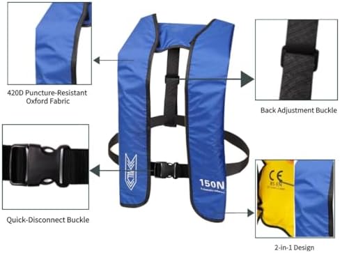 Automatic Inflatable Life Jacket | Low Profile PFD for Adults | Compact Design Self Inflating Life Vest | Supports up to 330 lbs - Image 5