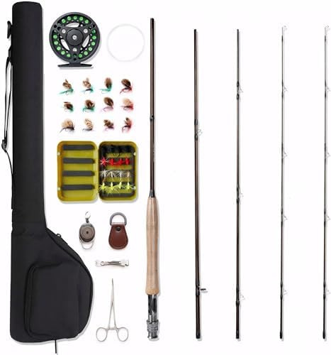 Fly Fishing Rod and Reel Combo, Lightweight Portable 4-Piece Fly Fishing Rod, 5wt Aluminum Fly Reel with Pre-Loaded Lines 28pcs Flies with a Waterproof Fly Box Complete Starter Kit by NetAngler