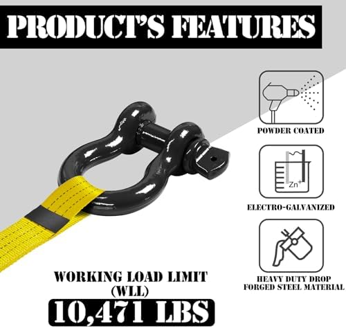 3/4" D Ring Shackle with 7/8" Screw Pin, 4.75T Working Load Limit (WLL) / 28.5T (62,831 lb) Minimum Breaking Strength (MBS) for Tow Strap Winch, Off-Road Vehicle Recovery (Black, 2 Pack) - Image 2