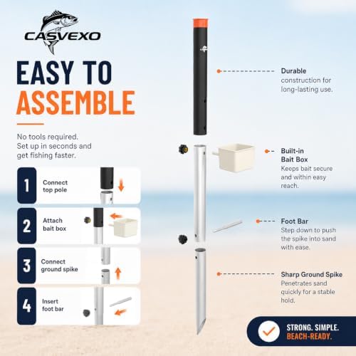 1/2 Pack Aluminum Surf Fishing Rod Holder, Heavy Duty Sand Spike with Bait Box, Telescopic 3-Section, Lightweight and Portable, with Storage Bag - Image 2