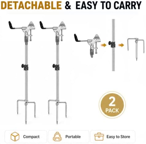 Fishing Rod Holder for Ground 2 Pack,Height Adjustable 22.4-34.3in,360 Degree Adjustable Easy Folder Rod Holder for Ground (Rod Holder -01) - Image 3