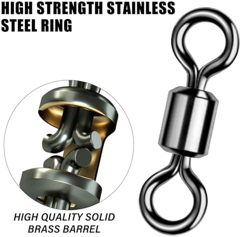 Alwonder Fishing Barrel Swivels 20 to 50-Pack Swivels Fishing Tackle Freshwater Saltwater Swivel Rolling Swivel Heavy Duty Black Nickel Stainless Steel Lures Leaders Line Connectors Terminal Tackle - Image 3