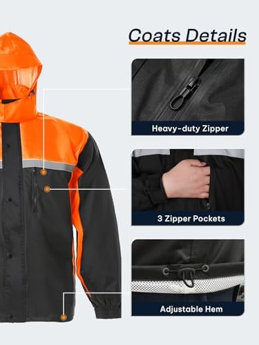 Men's Rain Suit High Visibility Reflective Work Rain Jacket Pants for All Sport Farm Fishing Motorcycle - Image 4
