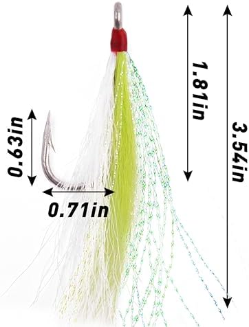 Bucktail Teasers Fishing Hooks Saltwater Flounder Rig Bucktail Mylar Teasers Inserted Stainless Steel Fishing Teaser Hooks for Striped Bass Trout Catfish Cod Flounder Hi/Lo Rig Jigs Spoons Lures - Image 4
