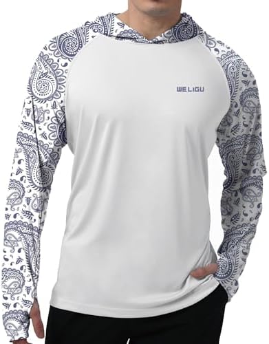 Men's UPF 50+ Sun Protection Hoodie, Long Sleeve Fishing Shirt by WELIGU