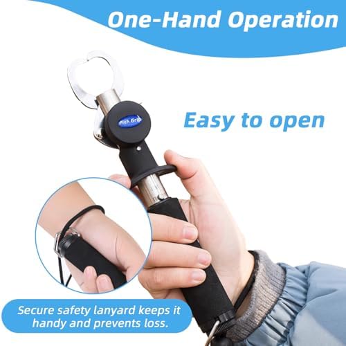 Fish Gripper with Scale – 33 lb Stainless Steel Fish Lip Gripper, EVA No-Slip Handle, Quick-Release Fish Lip Clamp, Adjustable Wrist Lanyard for Kayak, Boat & Bank Fishing - Image 5