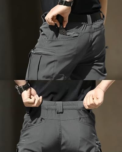 Men's Tactical Pants Stretch Waterproof Fabric Durable Cargo Pants for Hiking Casual Work Multi Pockets (No Belt) - Image 7