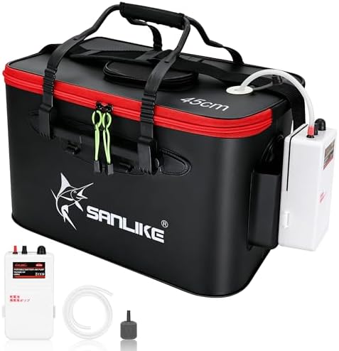 SANLIKE Foldable Live Fish Bucket Kit with Aerator Pump Leakproof Livewell by SANLIKE