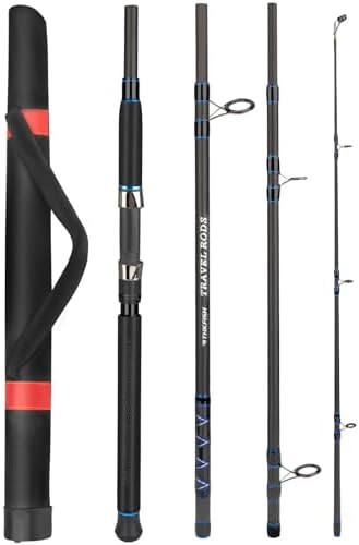 THKFISH 4 Piece/5 Piece Saltwater Travel Rod, Heavy Spinning Fishing Rod Portable Travel Surf Rod Carbon Fiber Saltwater Boat Fishing Rod 6’9”/7’9”/8’9” with Case Bag for Seawater Fish by THKFISH