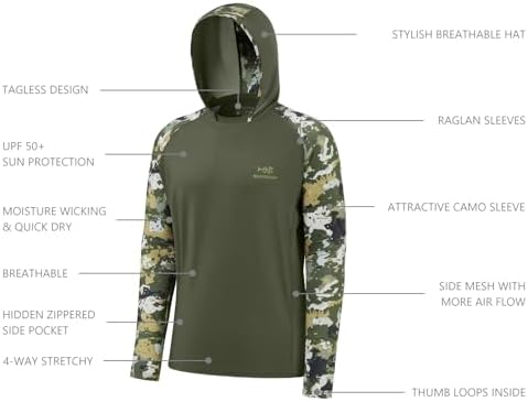 BASSDASH Men’s UPF 50 Performance Fishing Shirt Cooling Hoodie Camo Long Sleeve FS17M - Image 4
