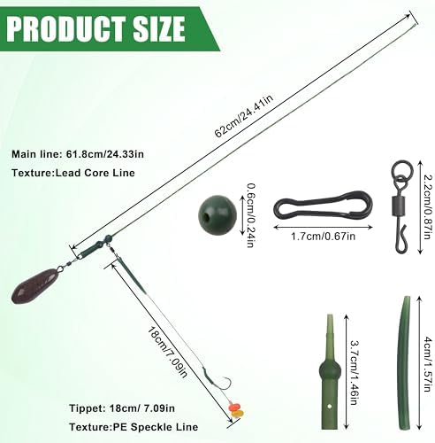 Carp Fishing Rigs Kit Carp Hair Rig with Carp Sinker Weights Carp Hooks Corn Bait Leader Rigs Quick Change Rolling Swivels Sleeves Carp Fishing Equipment Accessories - Image 3