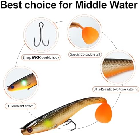 TRUSCEND Shadtale Easy Catch Soft Fishing Lures with BKK Hooks - Trembly Sinking and Vibrating Swim for More Bites, Pre-Rigged Swimbaits for Bass, Trout, Crappie, Walleye, Freshwater Saltwater Fishing - Image 2