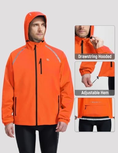 baleaf Men's Rain Jacket Waterproof Hood Lightweight Reflective Packable - Image 5