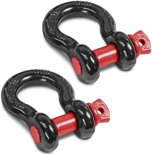 7/8" D Ring Shackle with 1" Screw Pin, 6.5T Working Load Limit (WLL) / 39T (85,980 lb) Minimum Breaking Strength (MBS) for Tow Strap Winch, Off-Road Vehicle Recovery (Black/Red, 2 Pack) by Jamiikury