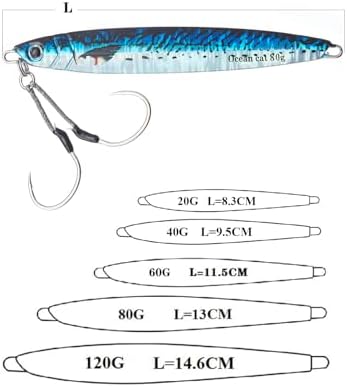 OCEAN CAT Long Casting Slow Fall Pitch Fishing Jigs Lures Lead Metal Flat Sinking Vertical Shore Jigging Bait with Assist Hook for Saltwater Freshwater Fishing 20g 40g 60g 80g - Image 2