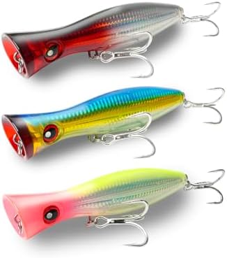 6.2 Inch 2.73 oz Saltwater Topwater Popper Fishing Lures with 3/0 4X Strengthened BKK Treble Hooks, Through-Wire for Strength & Durability, Target GT, Tuna, Sea Bass, Marlin by Unknown
