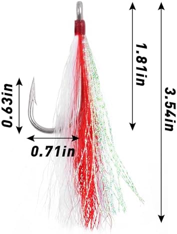 Bucktail Teasers Fishing Hooks Saltwater Flounder Rig Bucktail Mylar Teasers Inserted Stainless Steel Fishing Teaser Hooks for Striped Bass Trout Catfish Cod Flounder Hi/Lo Rig Jigs Spoons Lures - Image 2