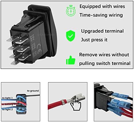 12V 24V RED Led Up Down Momentary Rocker Switch with Wires 7P (ON)-Off-(ON) Arrows Mom Switches for Car Boat Dump Trailer Camper Polaris Ranger RZR UTV ATV SXS - Image 5