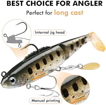 TRUSCEND Shadtale Easy Catch Soft Fishing Lures with BKK Hooks - Trembly Sinking and Vibrating Swim for More Bites, Pre-Rigged Swimbaits for Bass, Trout, Crappie, Walleye, Freshwater Saltwater Fishing - Image 2