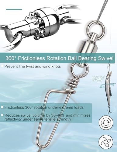 Avlcoaky Ball Bearing Swivels Snaps Fishing Swivels 34pcs/box Heavy Duty Snap Swivel Saltwater Barrel Swivel Fishing Tackle Quick Change Lure Clips Terminal Tackle Assortment for Redfish, Striped Bass - Image 2