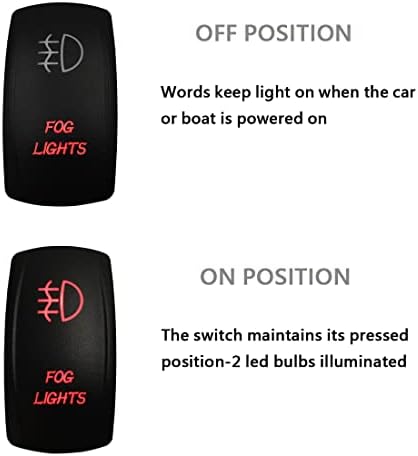 12V 24V RED Fog Lights Rocker Switch with Jumper Wires 5 PIN ON-Off Laser Etched Switches for Car Motorcycle Truck Trailer Caravan SUV RV Camper Dash - Image 5