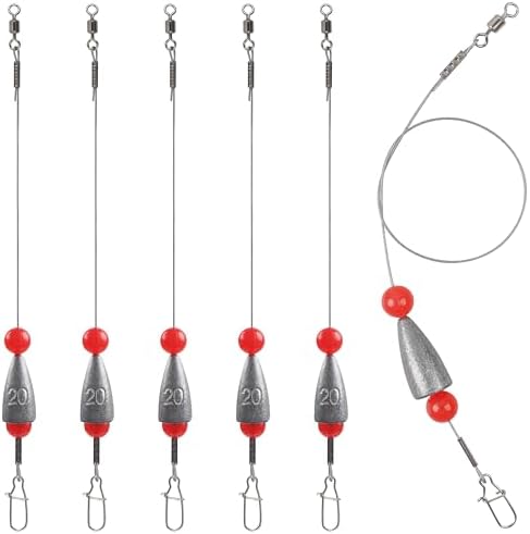 Carolina Rigs for Bass Fishing, Pre Rigged Carolina Catfish Rigs Kit Ready Tied Steel Fishing Leaders with Bullet Fishing Weights Beads for Saltwater Freshwater 3/8oz 1/2oz 3/4oz by SILANON