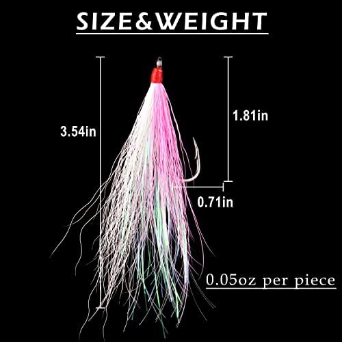 Bucktail Teasers with Hook Saltwater, Fishing Teaser Lures Flounder Rig Fishing Jig Hooks 5 Colors for Flounder Salmon Trout Sea Bass - Image 3