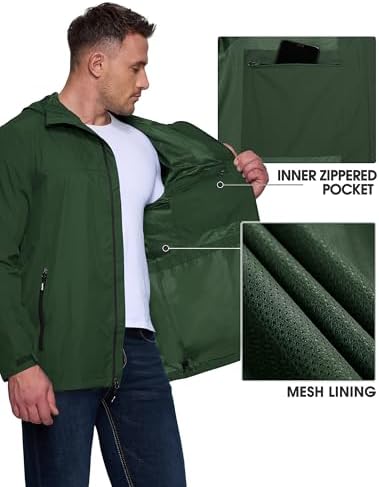Outdoor Ventures Men's Packable Rain Jacket Waterproof Lightweight Raincoat - Image 5