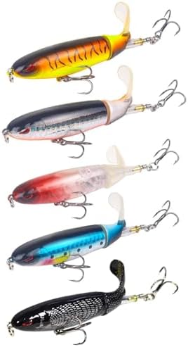 Popper Top Water Fishing Lure: Whopper Fishing Lures with Floating Rotating Tail Barb Treble Hooks Saltwater Freshwater for Bass by Vefungyan