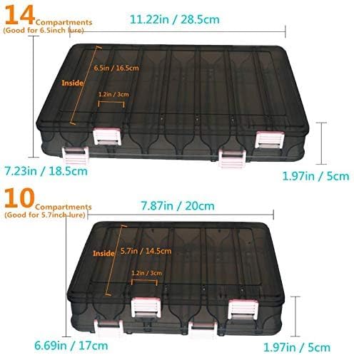 Double-Sided Fishing Lure Hook Tackle Box Visible Hard Plastic Clear Fishing Lure Bait Squid Jig Minnows Hooks Accessory Storage Case Container (Brown-10 Slots) - Image 3