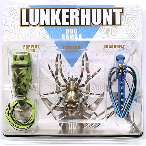 LUNKERHUNT Top Water Bass Fishing Lures | Realistic Weird Fishing Bait for Bass Fishing | Weedless bass Fishing Lures for Freshwater & Saltwater | Frog, Spider & Dragonfly (Bug Combo) by LUNKERHUNT
