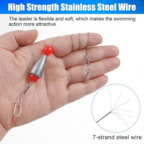 Carolina Rigs for Bass Fishing, Pre Rigged Carolina Catfish Rigs Kit Ready Tied Steel Fishing Leaders with Bullet Fishing Weights Beads for Saltwater Freshwater 3/8oz 1/2oz 3/4oz - Image 5