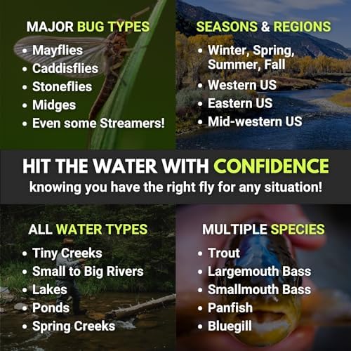 Ventures Fly Co. | 40 Premium Hand Tied Fly Fishing Flies Assortment | Fly Box Included | Dry, Wet, Nymphs, Streamers, Wooly Buggers, Terrestrials | Trout, Bass Lure Set, Kit - Image 5