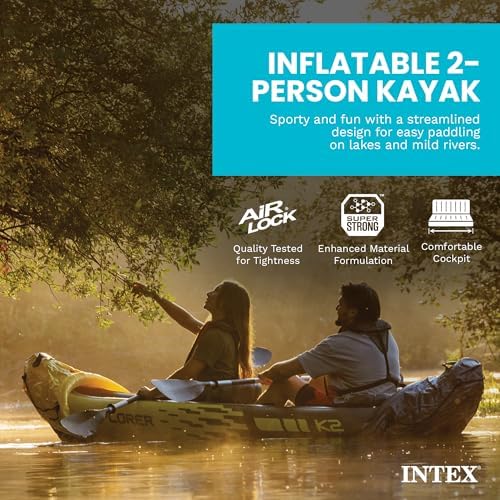 Intex 68307EP Explorer K2 Inflatable Kayak Set: Includes Deluxe 86in Aluminum Oars and High-Output Pump – SuperStrong PVC – Adjustable Seats with Backrest – 400lb Weight Capacity - Image 2