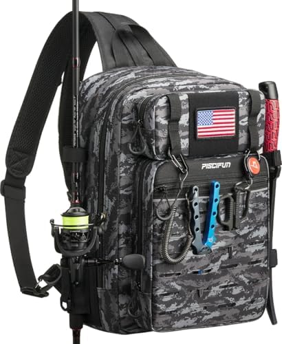 Piscifun Fishing Backpack Tackle Bag, MOLLE & 2 Rod Holders, Multi Storage by Piscifun