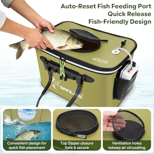 SANLIKE Foldable Live Fish Bucket Kit with Aerator Pump Leakproof Livewell - Image 4