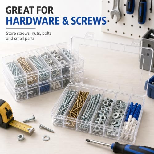 3 Pack 6 Compartment Organizer Box, Clear Plastic Storage Container with Snap Lock, Stackable Small Parts Organizer for Fishing Lures, Beads, Jewelry, Screws, Crafts and Nail Art Supplies - Image 4