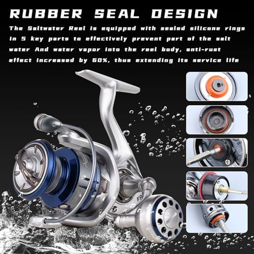 Saltwater Spinning Reel, 13+1BB Smooth Saltwater Fishing Reels, Carbon Drag - Image 3