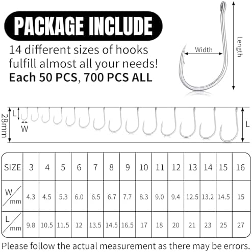 JellyArch 700 Pcs Barbed Fishing Hooks 14 Sizes Carbon Steel Fishing Hooks - Image 2