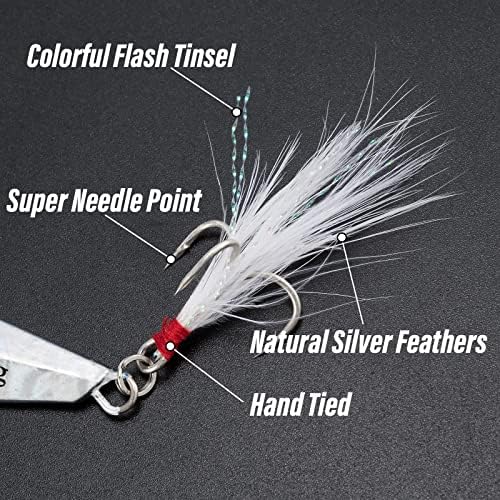 Alwonder 5-Pack Fishing Jigging Spoons Metal Casting Jigs with Treble Hooks Freshwater Saltwater Casting Spoons Surf Fishing Trolling Lures Vertical Diamond Jigs for Bass Bluefish Walleye Pike - Image 4