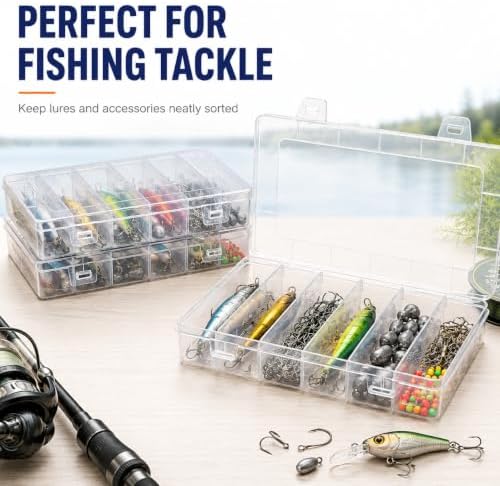 3 Pack 6 Compartment Organizer Box, Clear Plastic Storage Container with Snap Lock, Stackable Small Parts Organizer for Fishing Lures, Beads, Jewelry, Screws, Crafts and Nail Art Supplies - Image 5