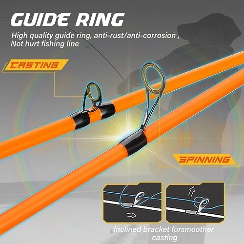 Sougayilang IM7 Graphite Fishing Rod – 2-Piece Casting & Spinning, Medium/Medium Heavy Power, Stainless Steel Guides with Zirconium Rings, EVA Handle & Hook Keeper for Bass, Trout, Walleye, Catfish - Image 2